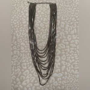 Multi layer silver box chain necklace